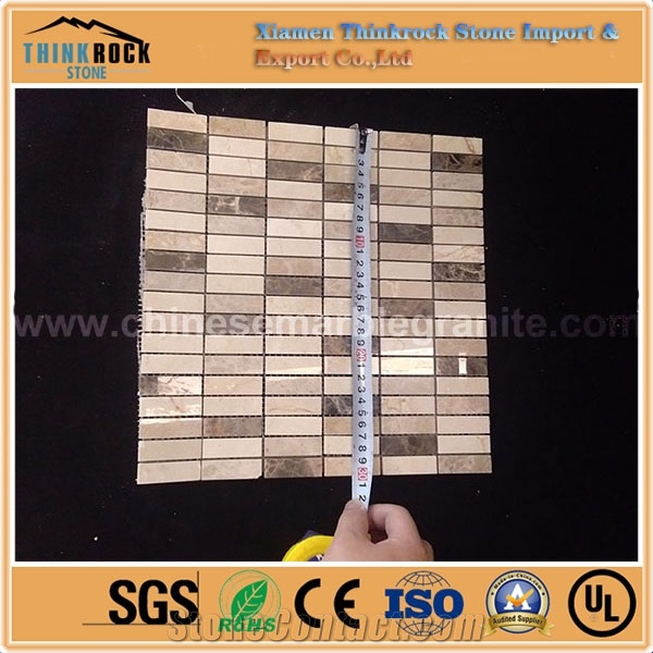 Polished Rectangle Chips Multi Color Mix Emperador Marble Mosaic Tiles