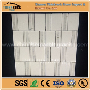 Rectangle Bamboo Chips Carrara and Pure White Mix Marble Mosaic Tiles