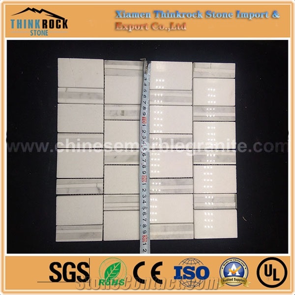 Rectangle Bamboo Chips Carrara and Pure White Mix Marble Mosaic Tiles