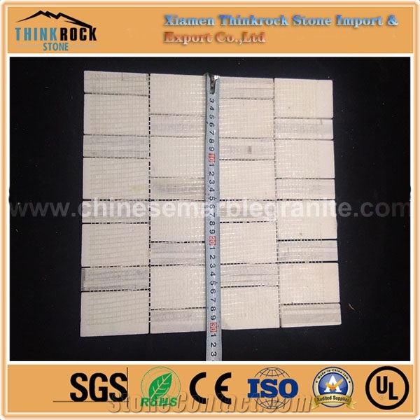 Rectangle Bamboo Chips Carrara and Pure White Mix Marble Mosaic Tiles