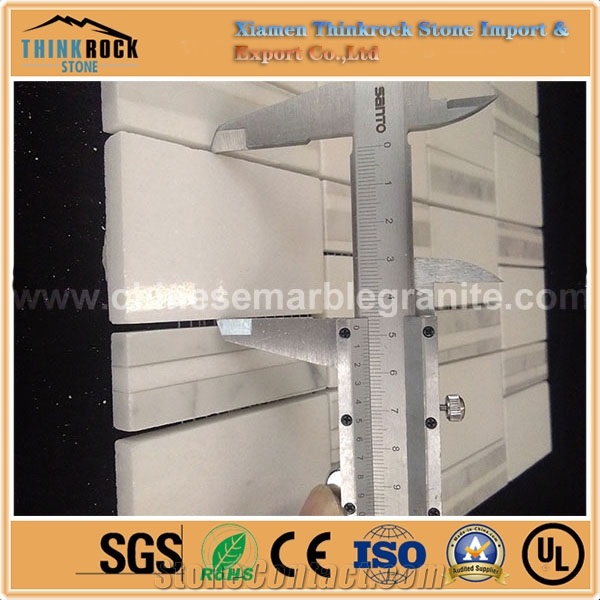Rectangle Bamboo Chips Carrara and Pure White Mix Marble Mosaic Tiles