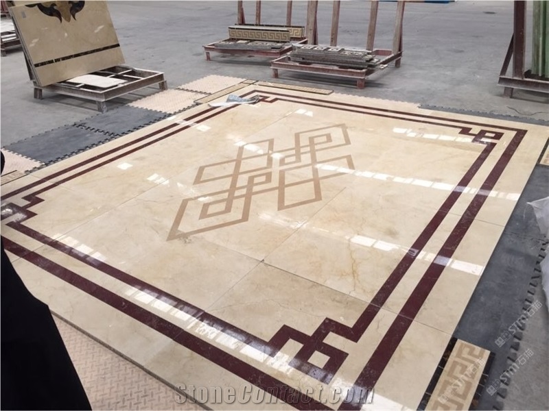 Turkey Beige Marble Medallion Natural Marble Square Madallion Waterjet