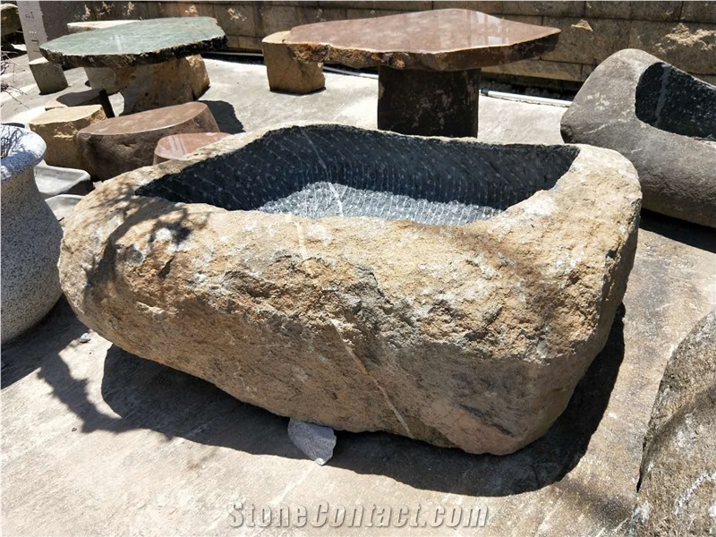 Flower Pot Made from Granite Blocks Garden Landscaping Planters