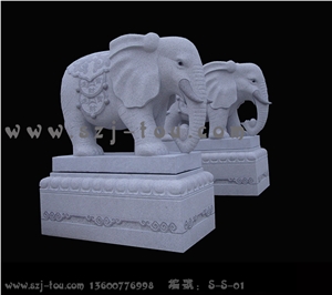 Elephant Sculpture, White Granite Statues