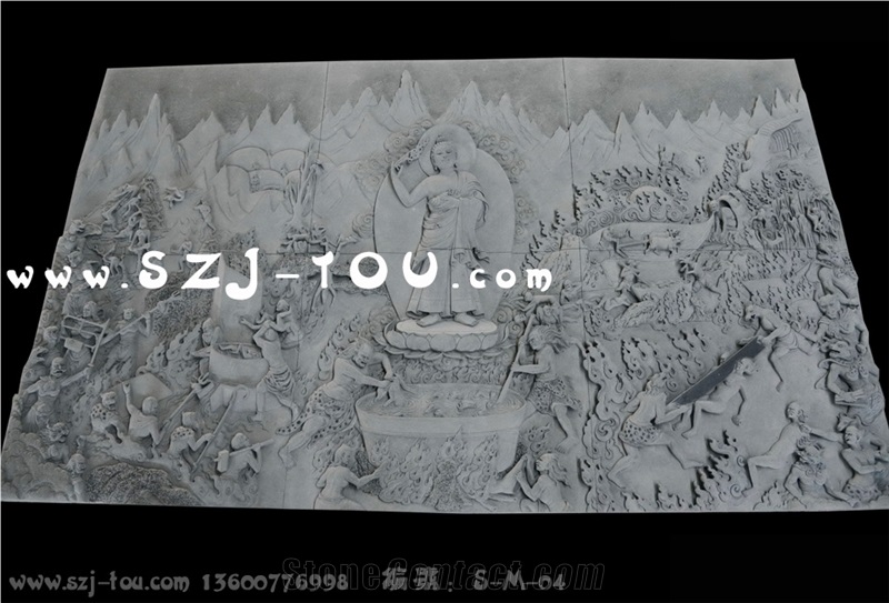 Grey Granite Temple & Buddhism Relief Carving