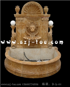 Outdoor Wall Mounted Fountain, Beige Marble Wall Mounted Fountains