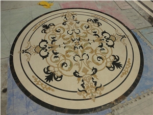 Beige Marble Foyers Entryways Waterjet Medallion Marble Inlay Pattern