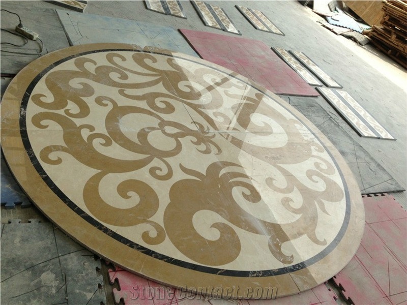 Beige Marble Foyers Entryways Waterjet Medallion Marble Inlay Pattern