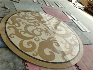 Beige Marble Foyers Entryways Waterjet Medallion Marble Inlay Pattern