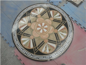 Beige Marble Foyers Entryways Waterjet Medallion Marble Inlay Pattern