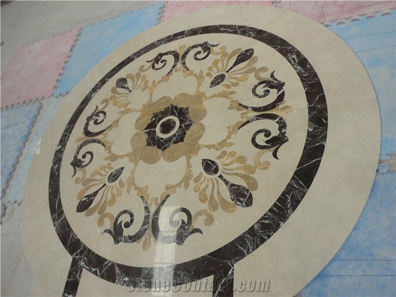 Beige Marble Foyers Entryways Waterjet Medallion Marble Inlay Pattern