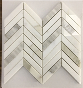 Calacatta Gold 103x30mm Chevron Herringbone Marble Mosaic Tiles