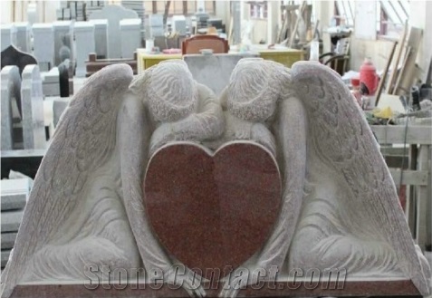 Indian Red Polished Red Granite Sketch Angel Monument Headstone