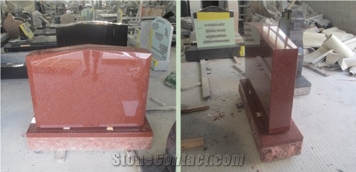 Indian Red Polished Red Granite Sketch Angel Monument Headstone