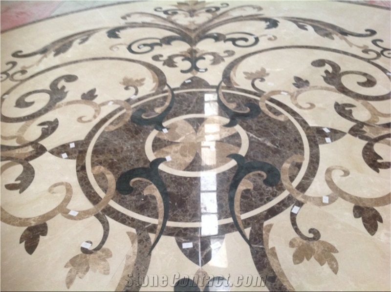 Light Dark Emperador Marble Rosettes Waterjet Medallion for Flooring