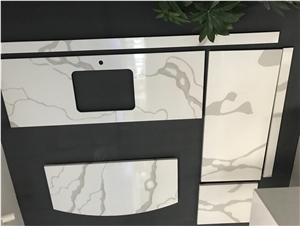 Biaco Calacatta White Quartz Grey Kitchen Countertops Worktops Bar Top