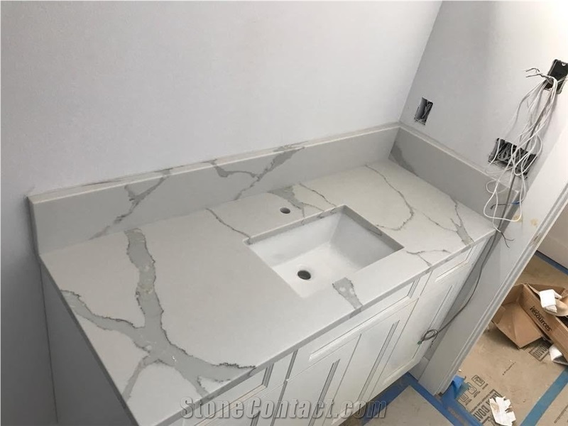 Biaco Calacatta White Quartz Grey Kitchen Countertops Worktops Bar Top