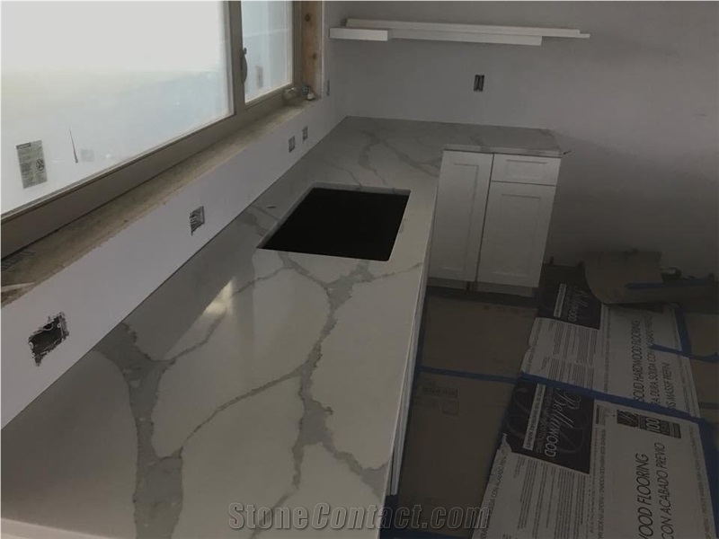 Biaco Calacatta White Quartz Grey Kitchen Countertops Worktops Bar Top