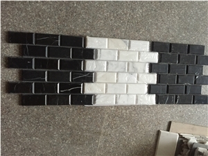 Carrara White& Nero Marquina Marble Mixed Mosaics,Wall Tile,Backsplash
