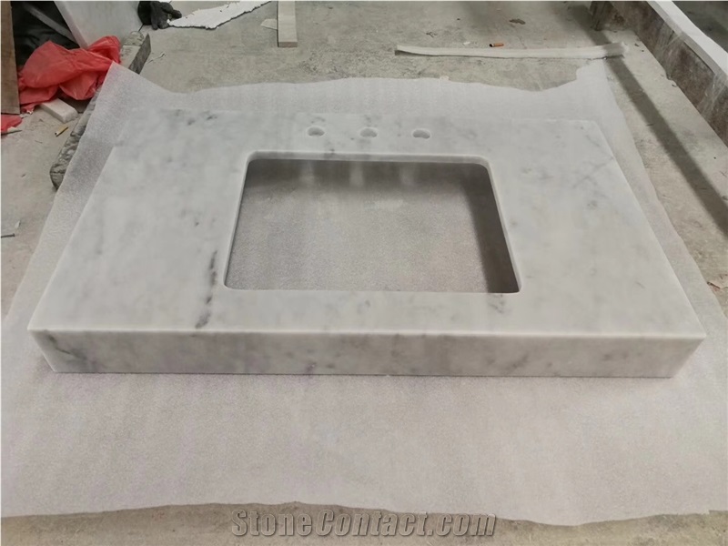 Italian Bianco Carrara White Marble Bathroom Vanity Tops