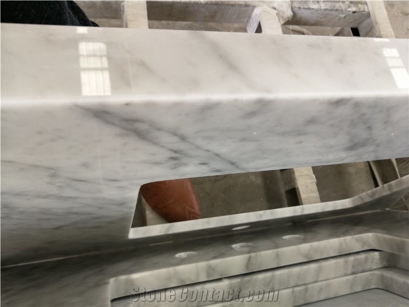 Italian Bianco Carrara White Marble Bathroom Vanity Tops