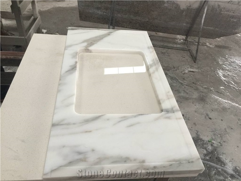 Polished Statuario Venato White Snowflake Marble Kitchen Countertops