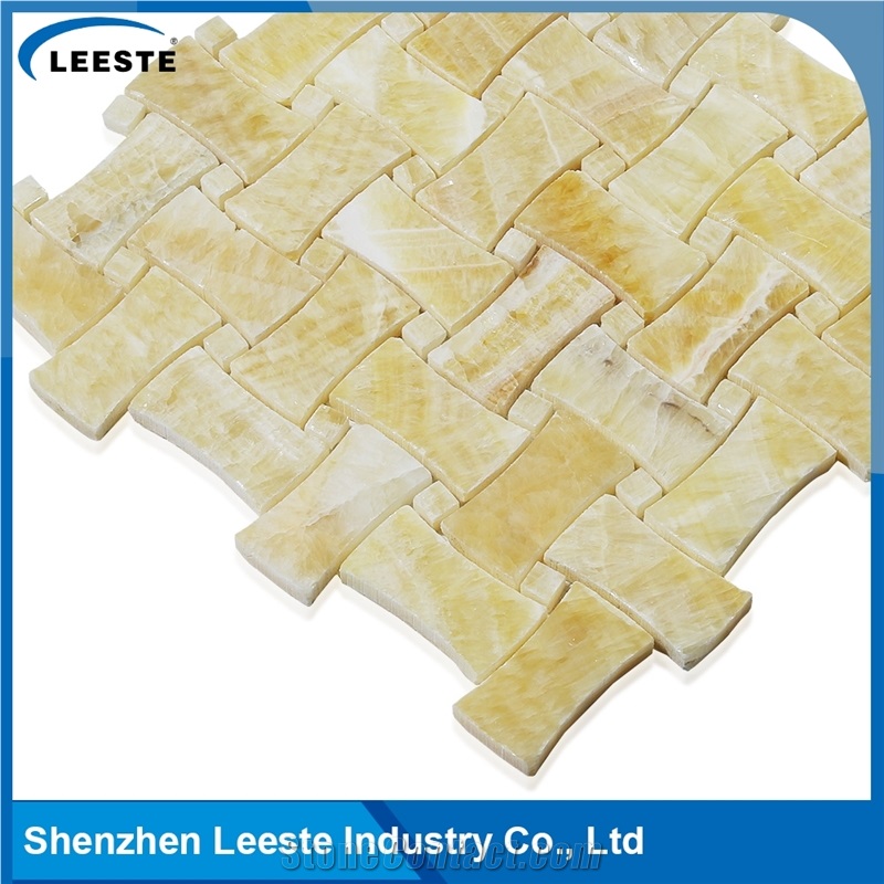 12 Dogbone Basketweave Honed Yellow Honey Onyx Mosaic Tiles