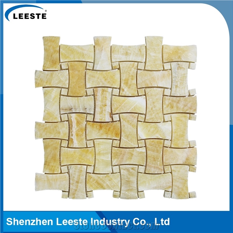 12 Dogbone Basketweave Honed Yellow Honey Onyx Mosaic Tiles