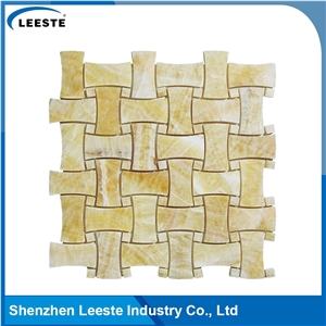 12 Dogbone Basketweave Honed Yellow Honey Onyx Mosaic Tiles