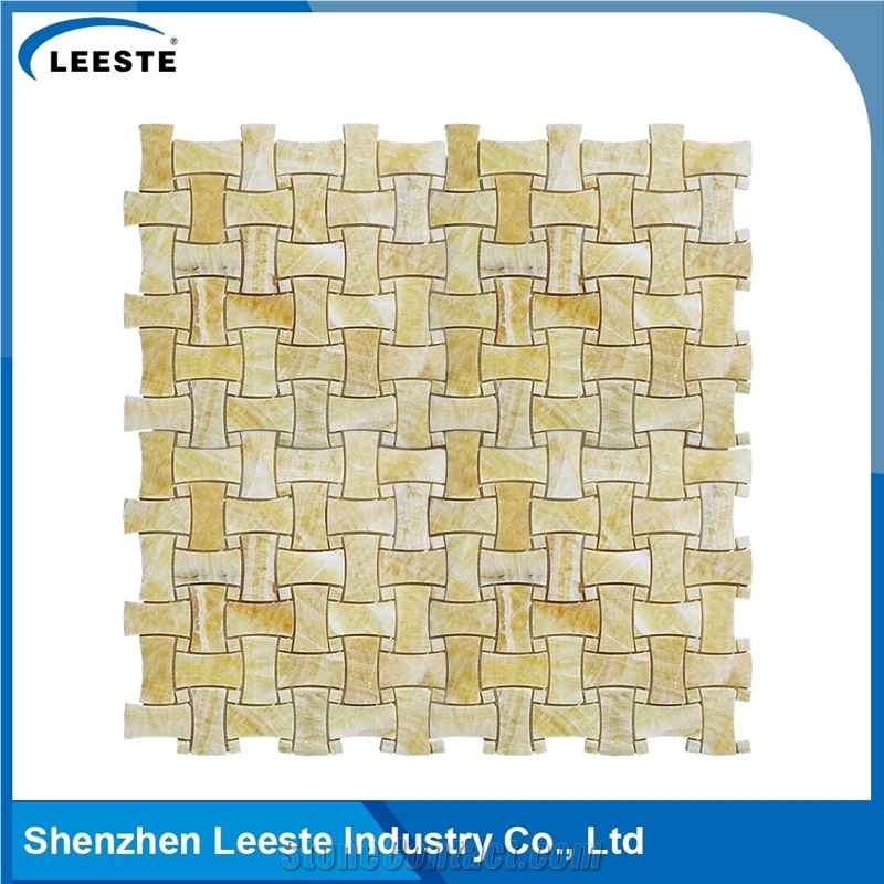 12 Dogbone Basketweave Honed Yellow Honey Onyx Mosaic Tiles