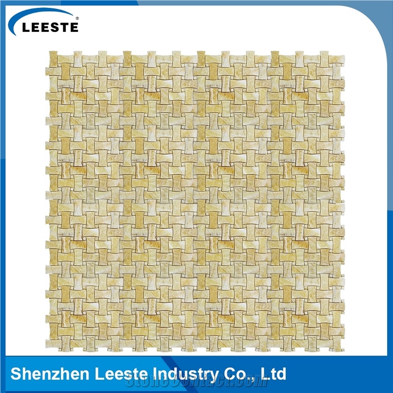 12 Dogbone Basketweave Honed Yellow Honey Onyx Mosaic Tiles