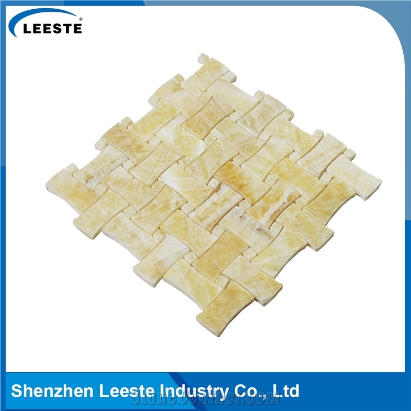12 Dogbone Basketweave Honed Yellow Honey Onyx Mosaic Tiles
