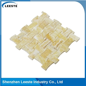 12 Dogbone Basketweave Honed Yellow Honey Onyx Mosaic Tiles