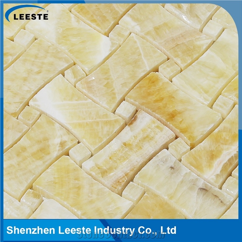 12 Dogbone Basketweave Honed Yellow Honey Onyx Mosaic Tiles