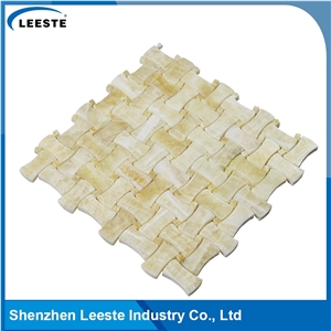 12 Yellow-White Dogbone Basketweave Honed Finished Honey Onyx Mosaic