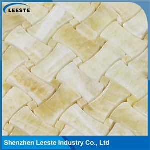 12 Yellow-White Dogbone Basketweave Honed Finished Honey Onyx Mosaic