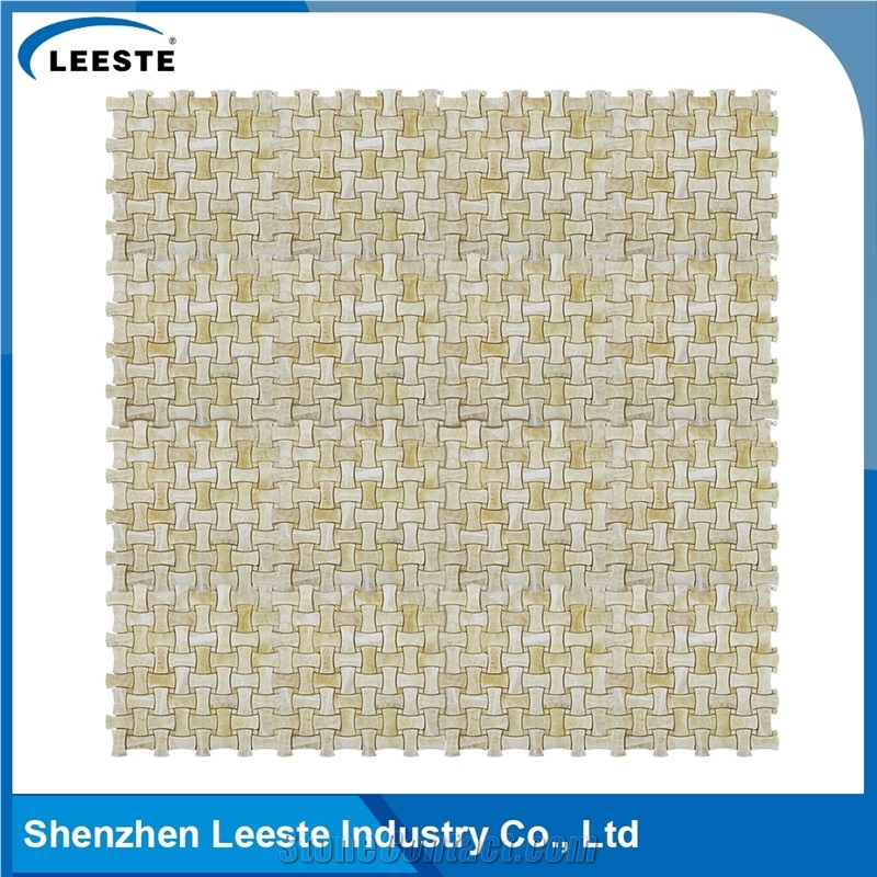 12 Yellow-White Dogbone Basketweave Honed Finished Honey Onyx Mosaic