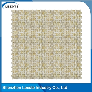 12 Yellow-White Dogbone Basketweave Honed Finished Honey Onyx Mosaic