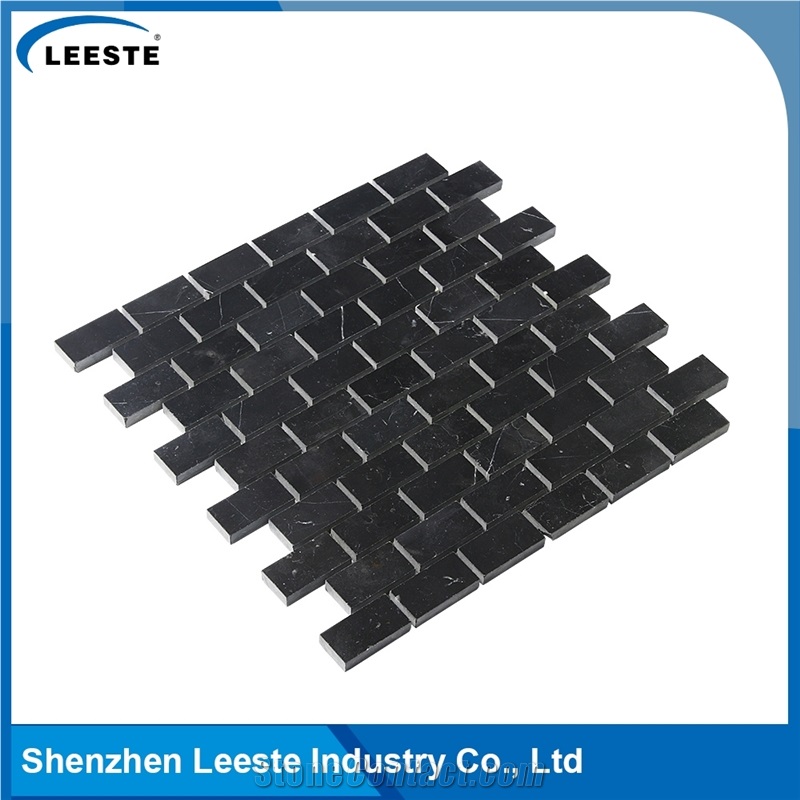 Arabesque Black Marble 1"X2" Brick Mosaic Tile
