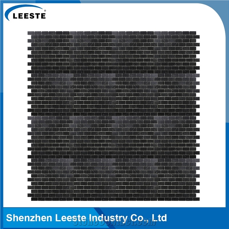 Arabesque Black Marble 1"X2" Brick Mosaic Tile