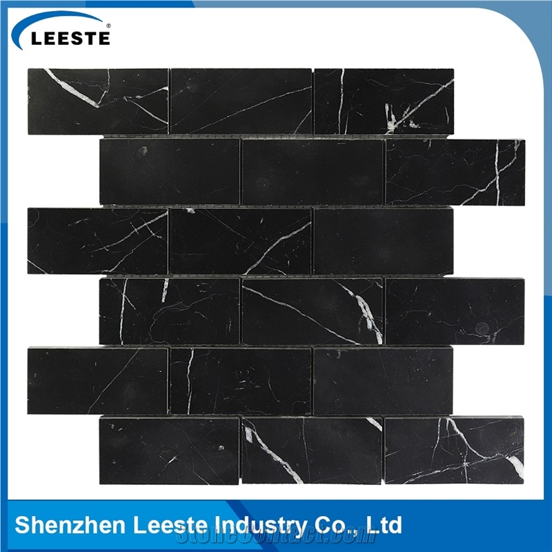 Arabesque Black Marble 2"X4" Brick Mosaic Tile