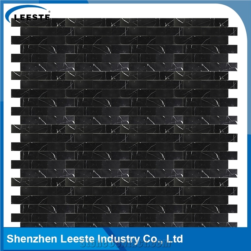 Arabesque Black Marble 2"X4" Brick Mosaic Tile