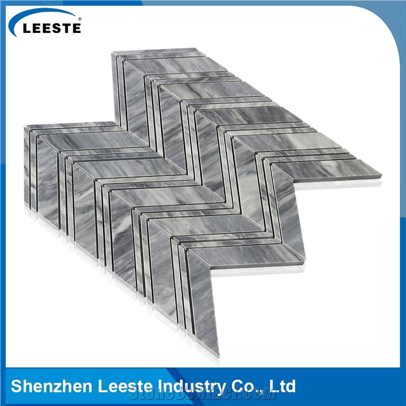 Bardiglio Marble Honed Chevron Mosaic Tiles