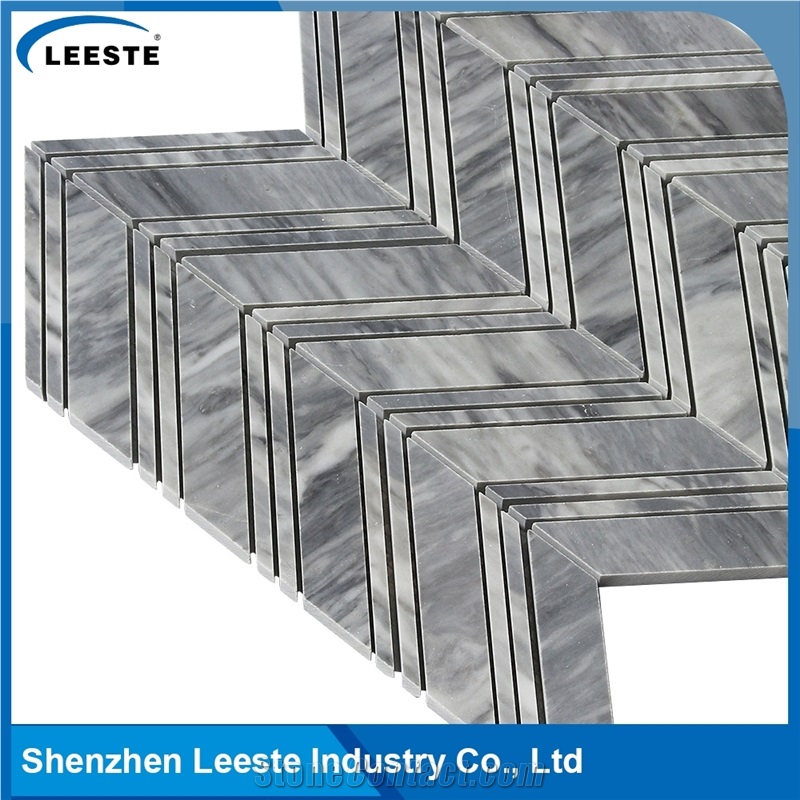 Bardiglio Marble Honed Chevron Mosaic Tiles