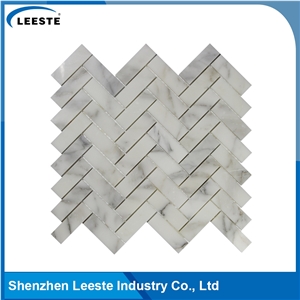 Calacatta Gold Italian Marble Polished Herringbone Mosaic Tiles
