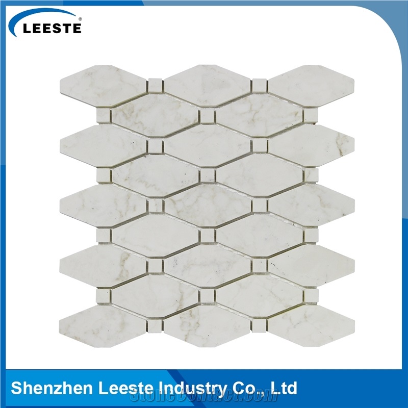 Calacatta Gold Italian Marble Polished Long Octagon Mosaic Tiles White