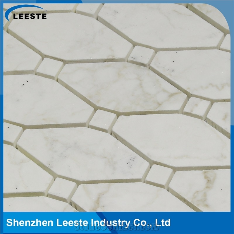 Calacatta Gold Italian Marble Polished Long Octagon Mosaic Tiles White