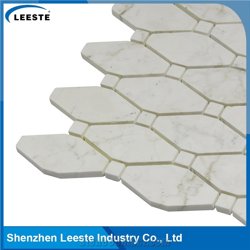 Calacatta Gold Italian Marble Polished Long Octagon Mosaic Tiles White