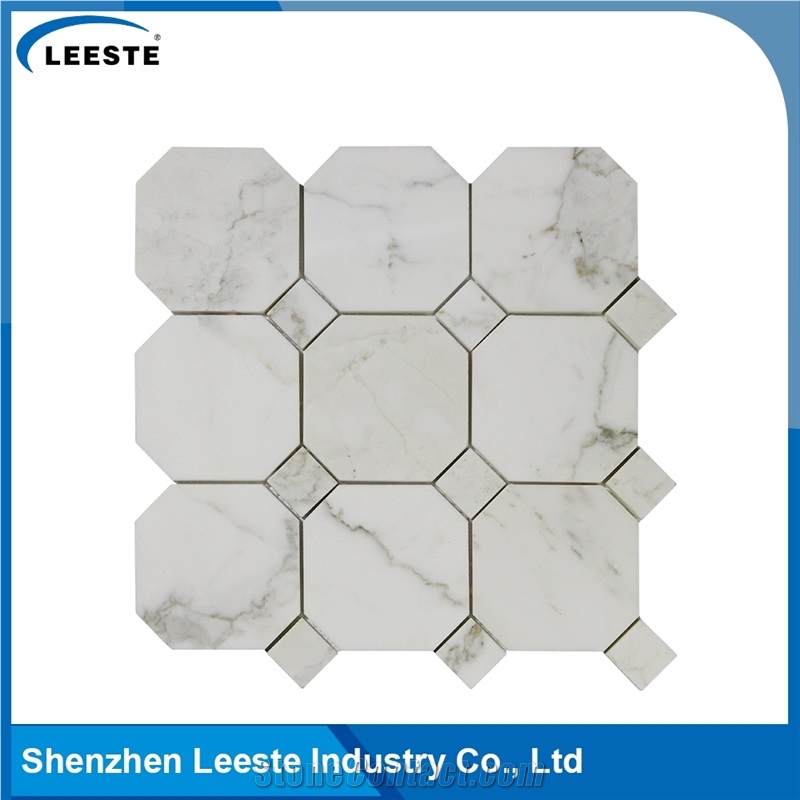 Calacatta Gold Italian Marble Polished Octagon with Dots Mosaic Tiles
