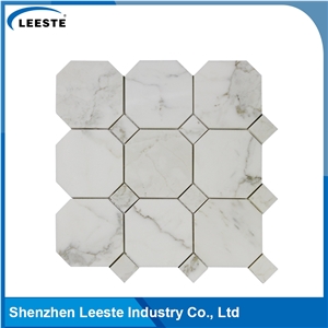 Calacatta Gold Italian Marble Polished Octagon with Dots Mosaic Tiles